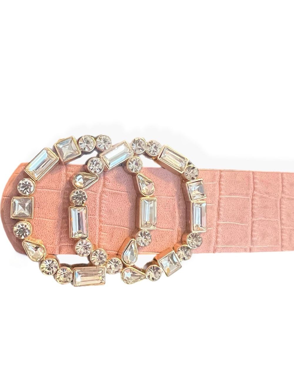 Pink Faux-Leather Croc-Embossed Crystal Jewel Designer Buckle Belt - Women's OS